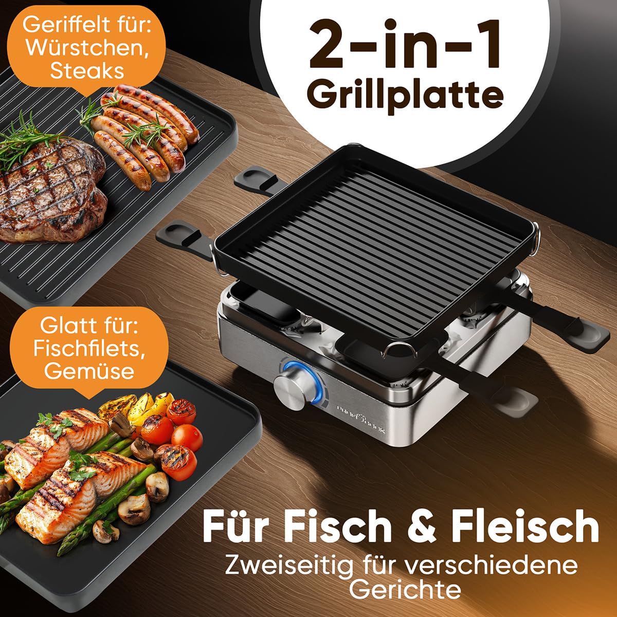 ProfiCook Raclette für 4 Personen mit Wende-Gussplatte