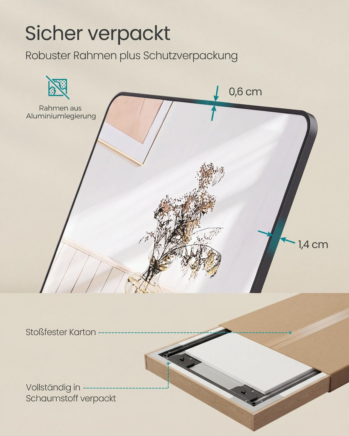 Ganzkörperspiegel 120 x 40 cm – Wand- oder Türmontage
