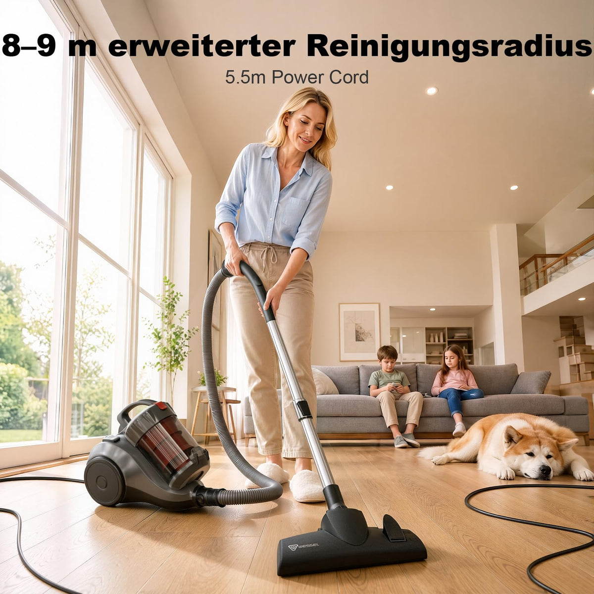 Beutelloser Bodenstaubsauger 850 W – mit HEPA-Filter & 2-in-1-Bürste