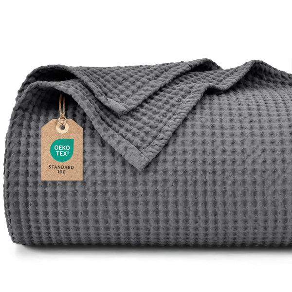 Waffelpiqué-Decke aus 100 % Baumwolle – leicht, atmungsaktiv, Oeko-Tex