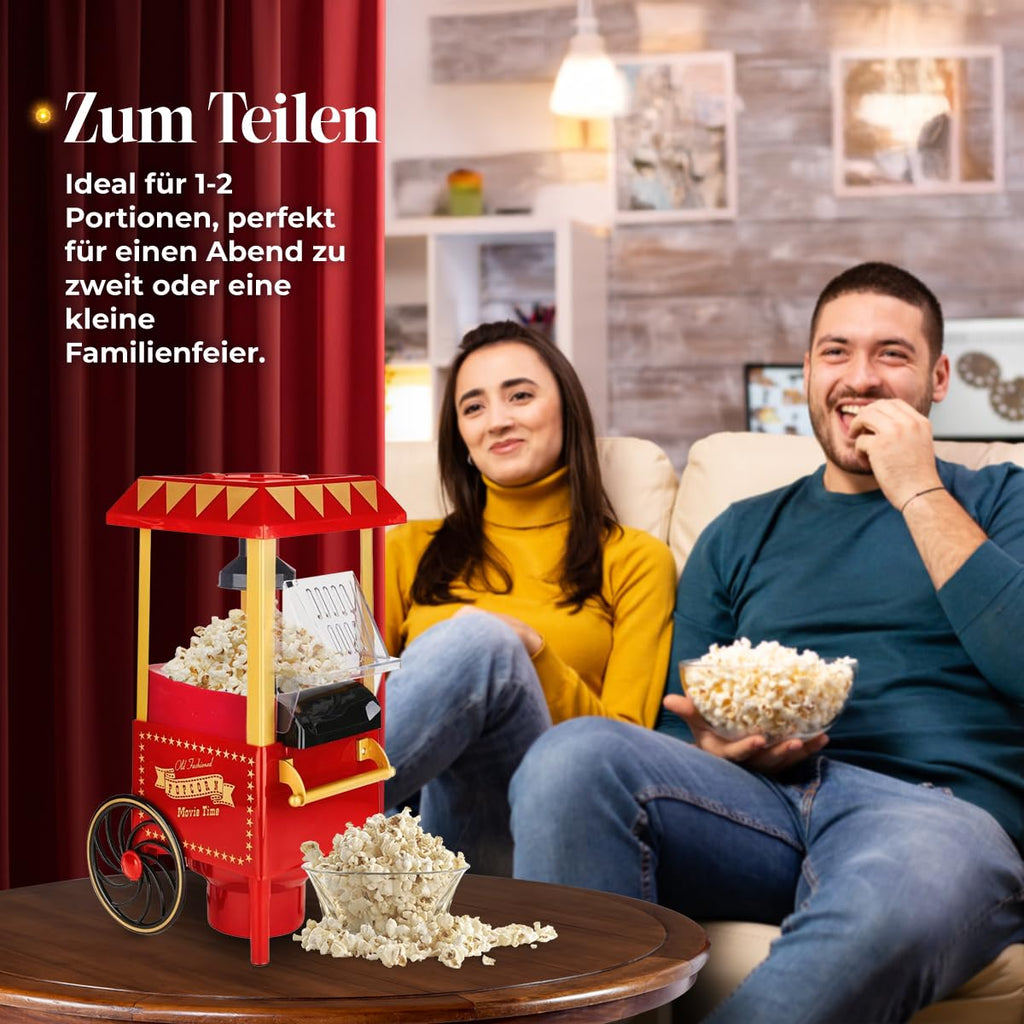 Retro-Popcornmaschine mit Heißluft – 1200 W, ohne Öl, in 2 Minuten
