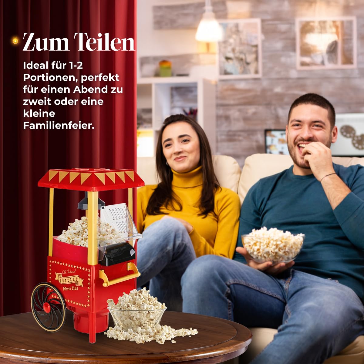 Retro-Popcornmaschine mit Heißluft – 1200 W, ohne Öl, in 2 Minuten