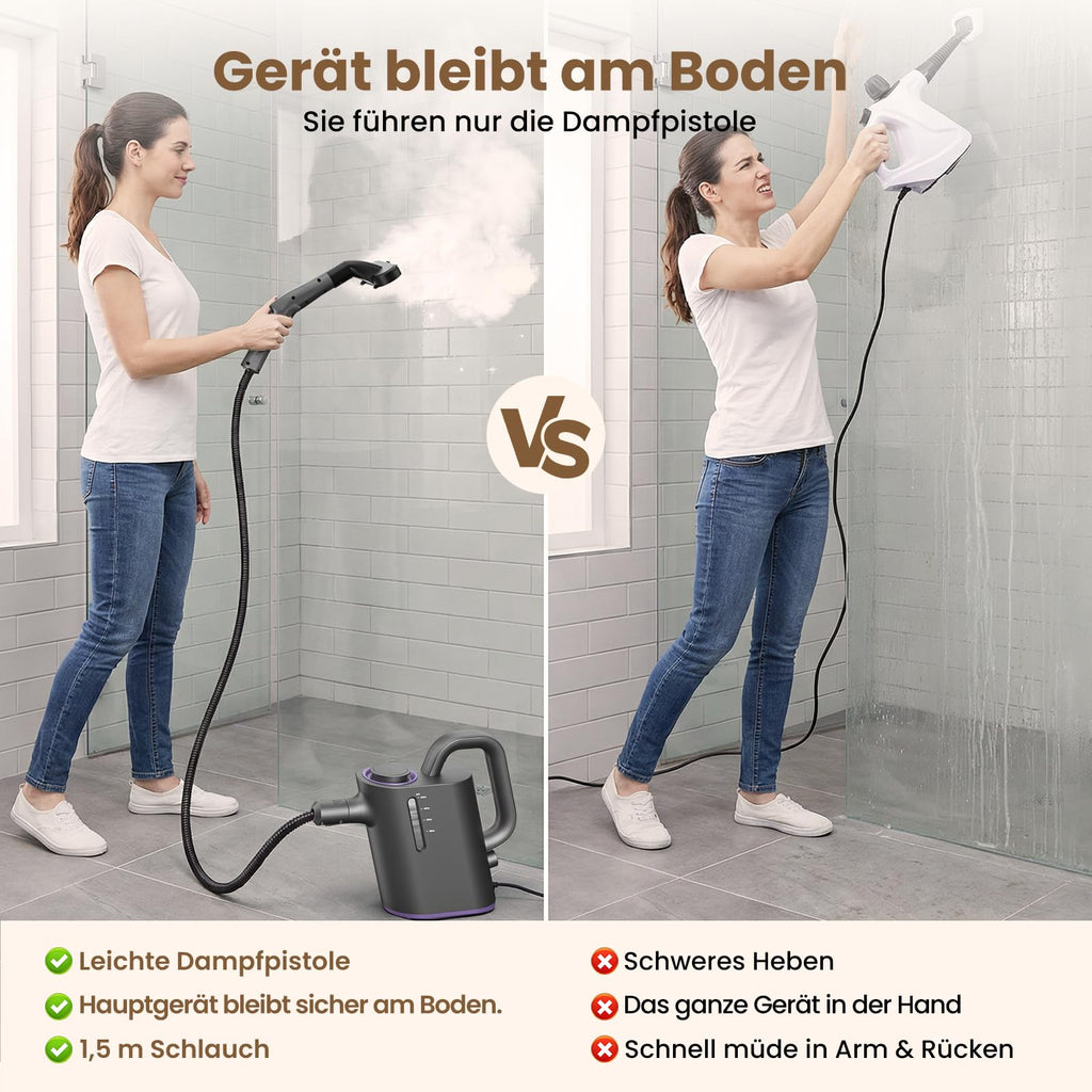 Hand-Dampfreiniger 550 ml – in 15 Sekunden bereit, 16 Aufsätze