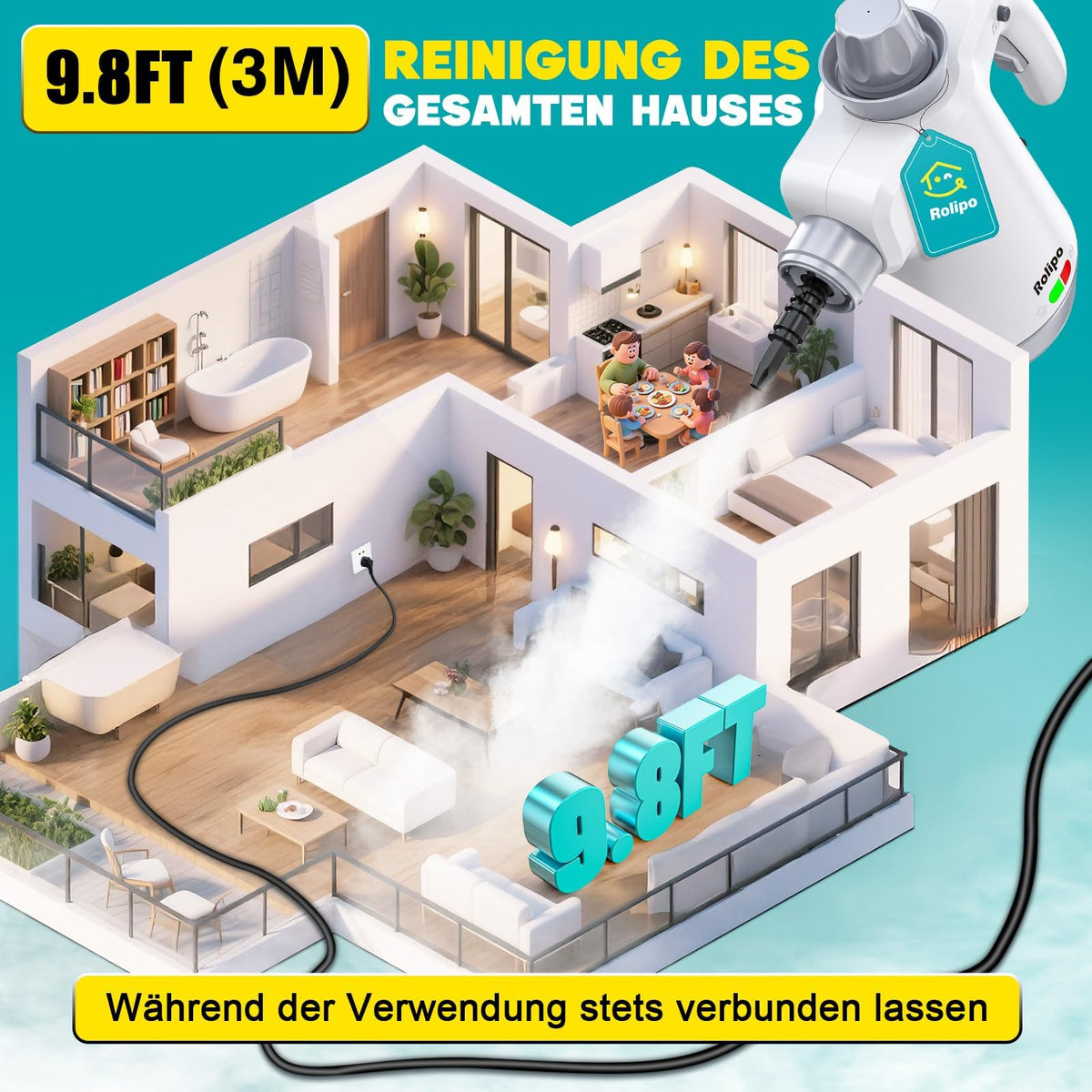 Hand-Dampfreiniger 1050 W mit 12-teiligem Zubehör