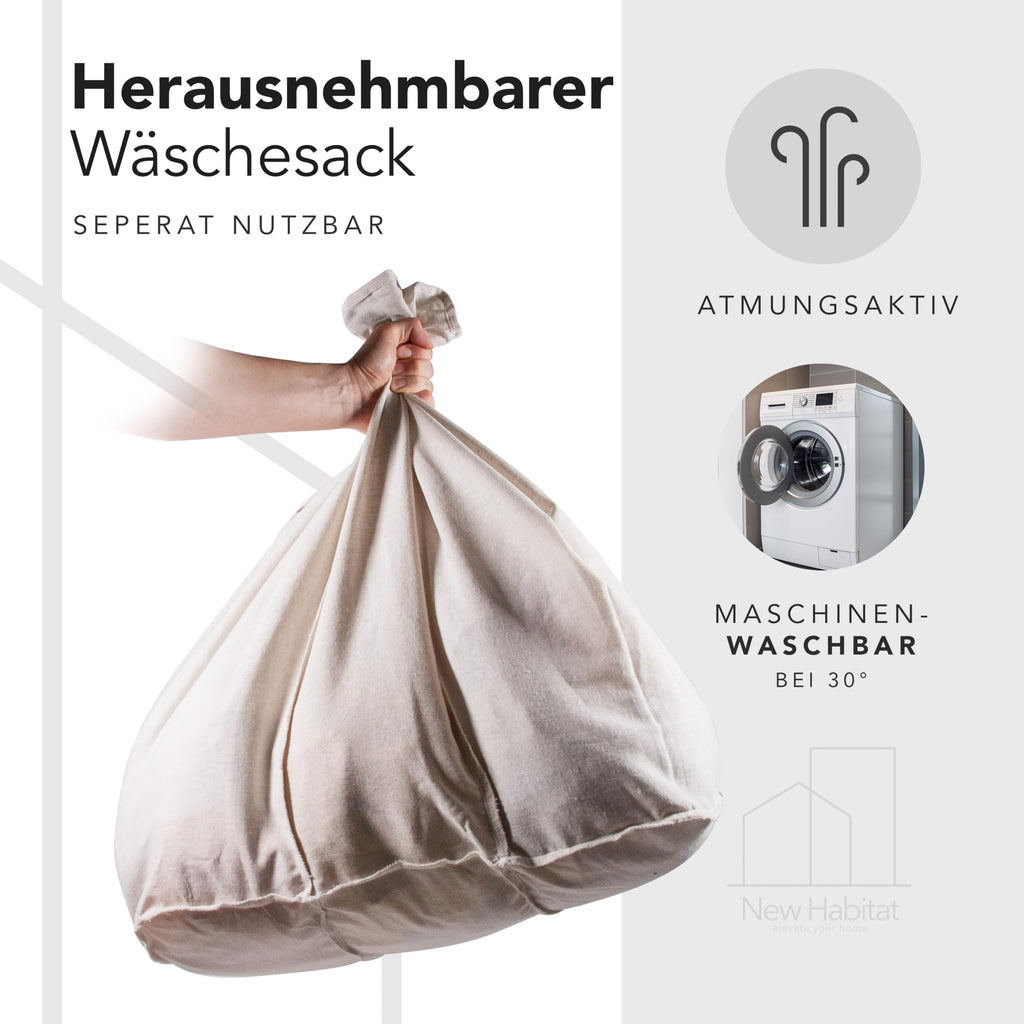 Bambus-Wäschekorb mit 3 Fächern & Deckel – 150 L