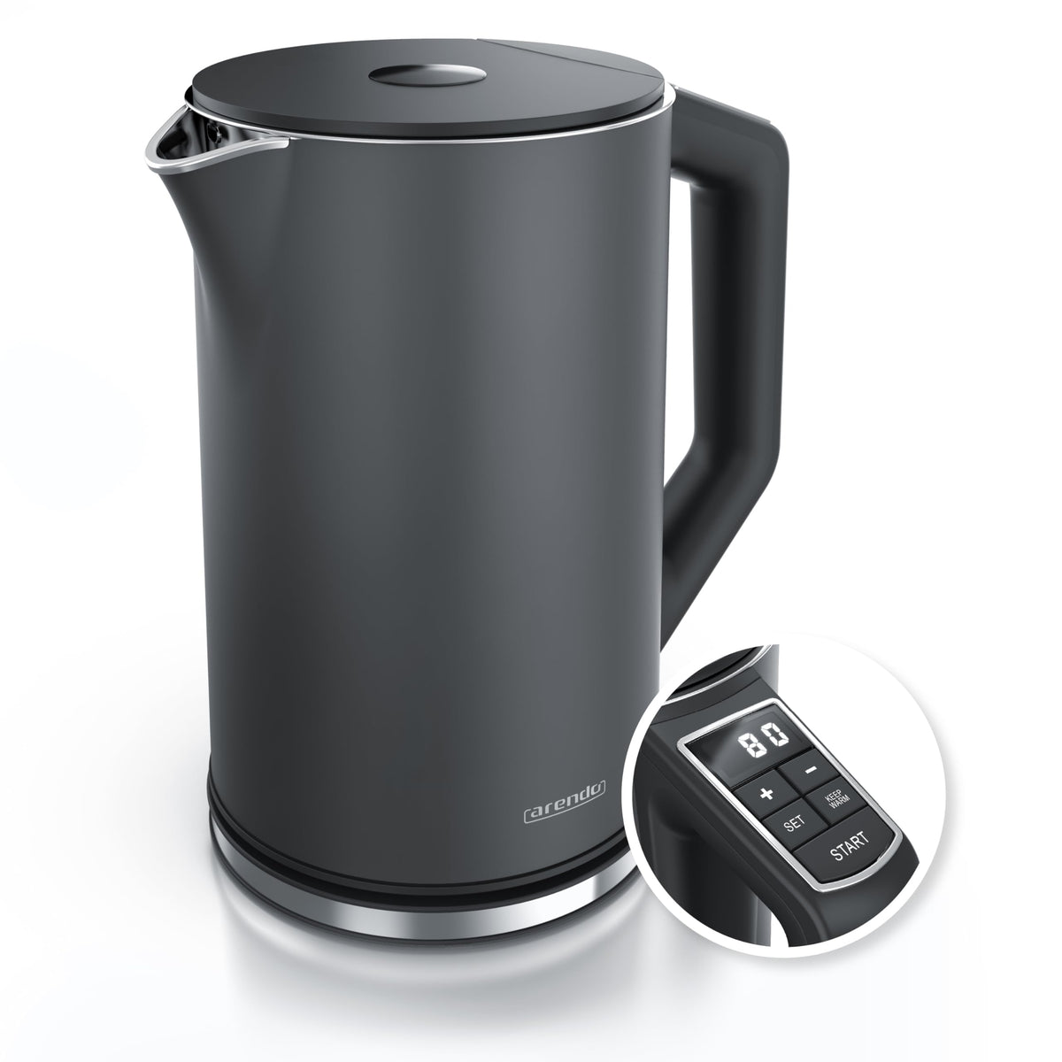 Arendo Edelstahl-Wasserkocher mit Temperatureinstellung 40–100 °C – 1,5 L