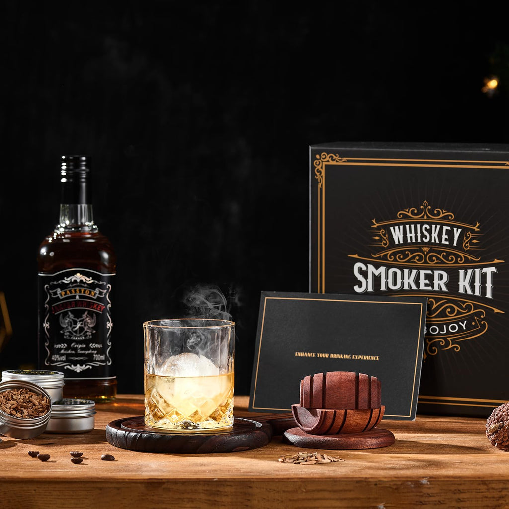 Cocktail-Smoker-Set mit Brenner – Whiskey-Räucherset mit 6 Holzchips & 2 Gläsern