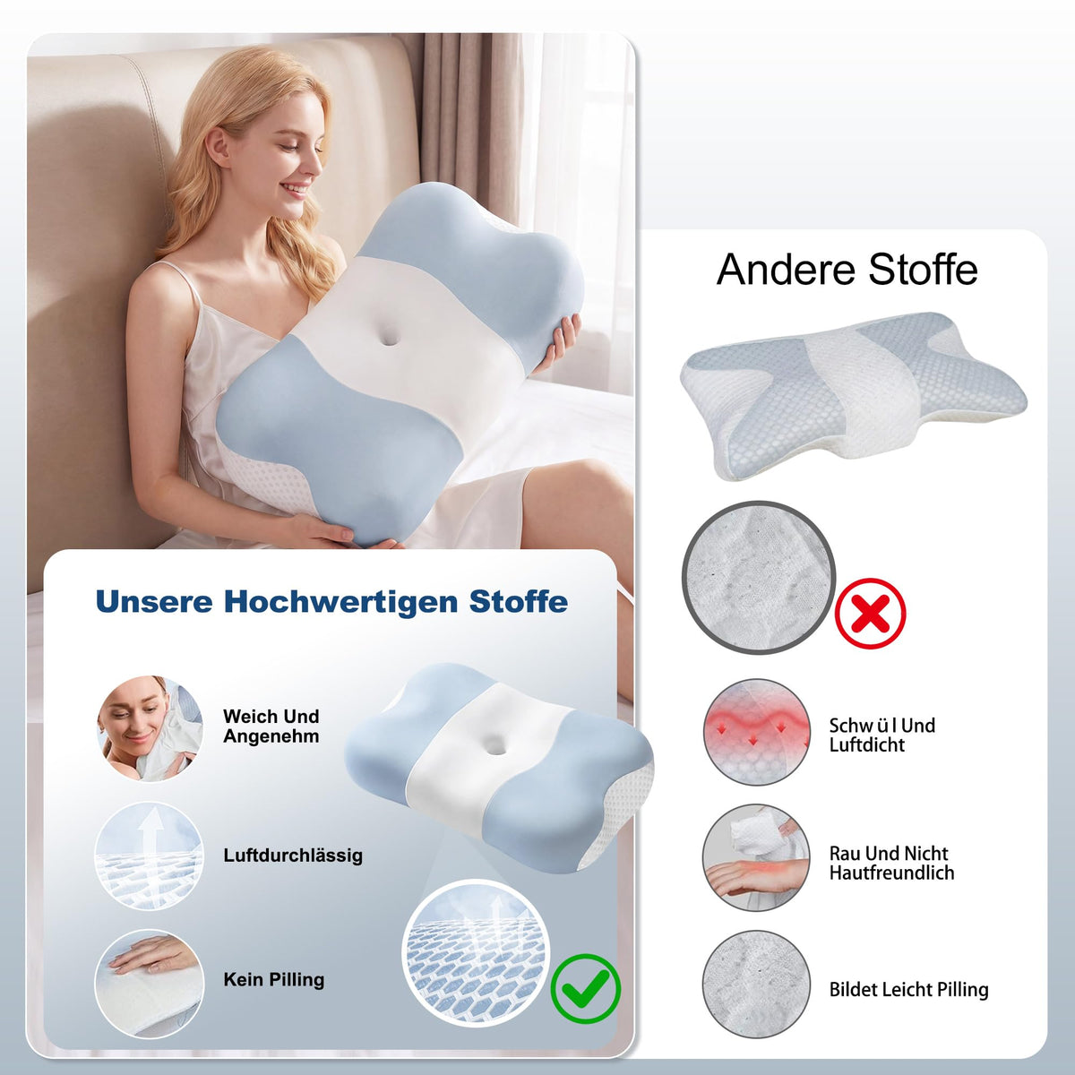 Ergonomisches Schmetterlingskissen aus Memory Foam – 2 Höhen