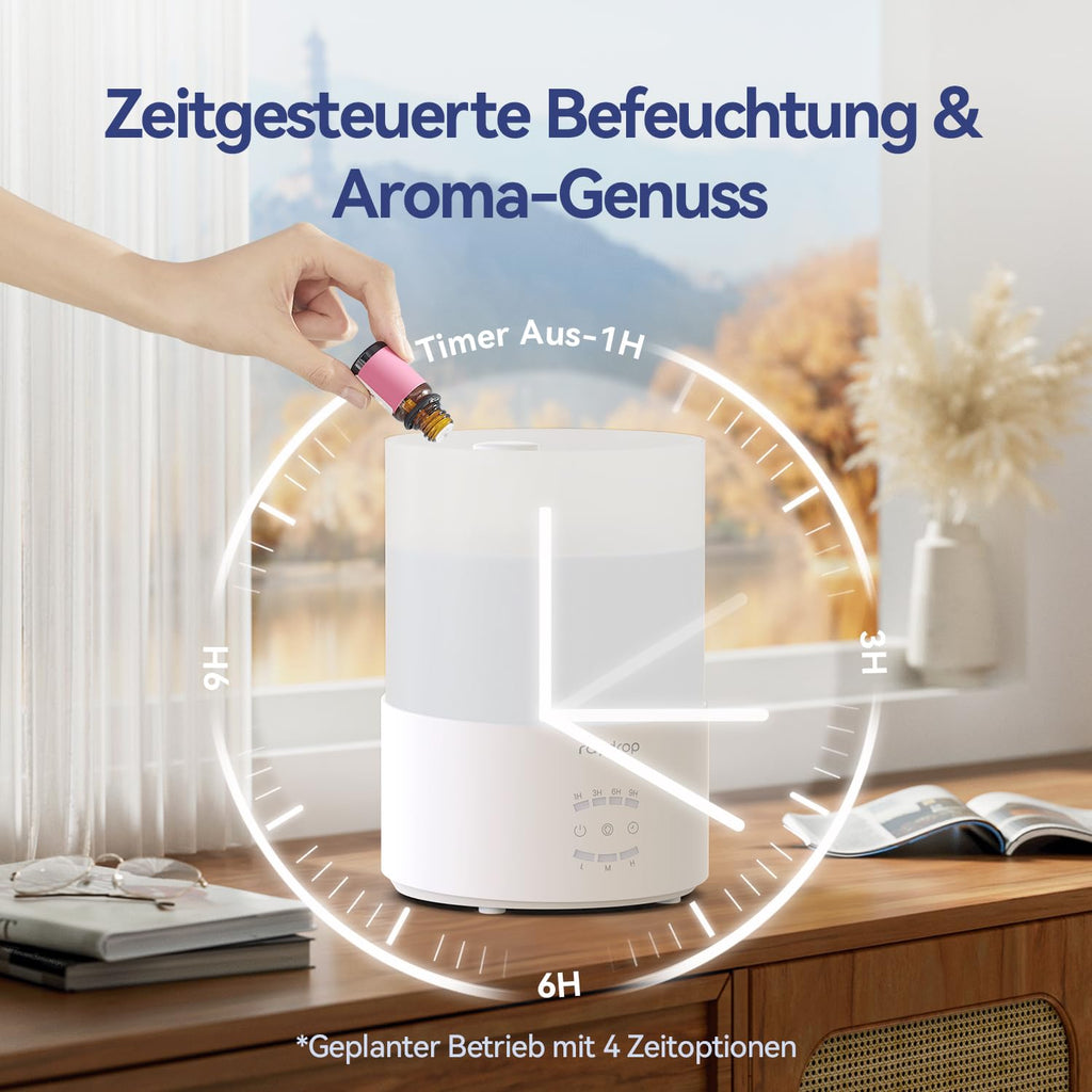 Luftbefeuchter 3 L mit Top-Fill – Aroma-Diffuser, Timer, flüsterleise