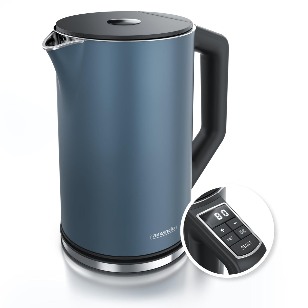 Arendo Edelstahl-Wasserkocher mit Temperatureinstellung 40–100 °C – 1,5 L