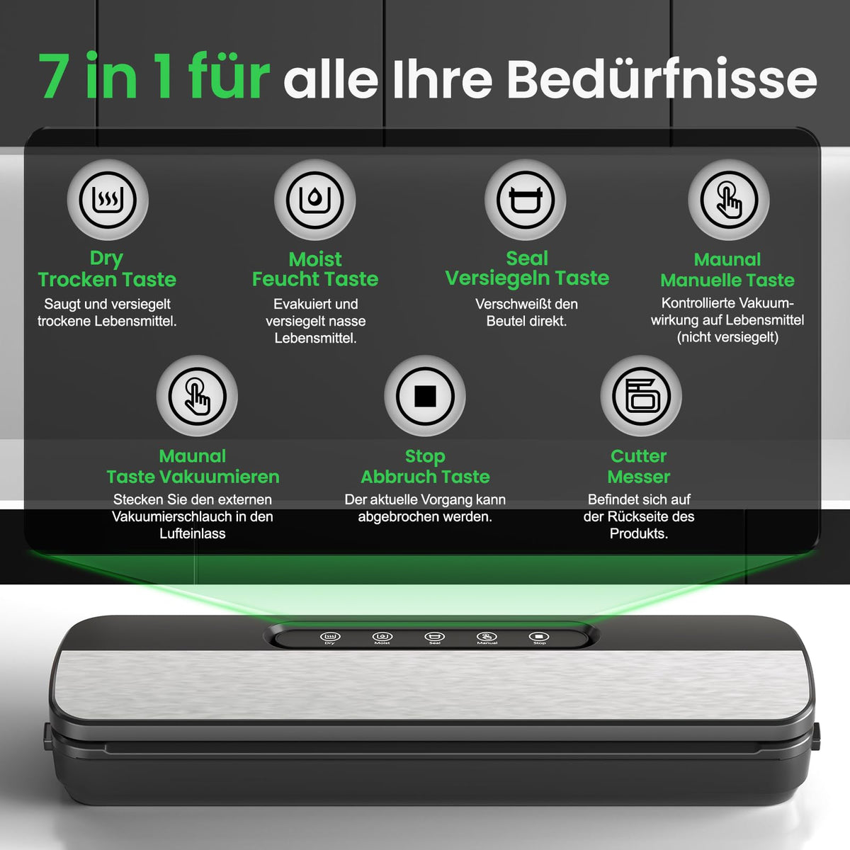 Vakuumierer 7-in-1 mit Folienschneider – 75 kPa