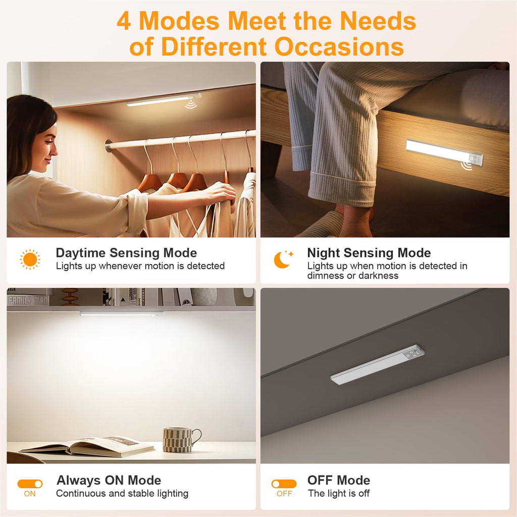 LED-Unterbauleuchte mit Bewegungsmelder 26 cm, 2er-Set – Akku, USB-C, magnetisch