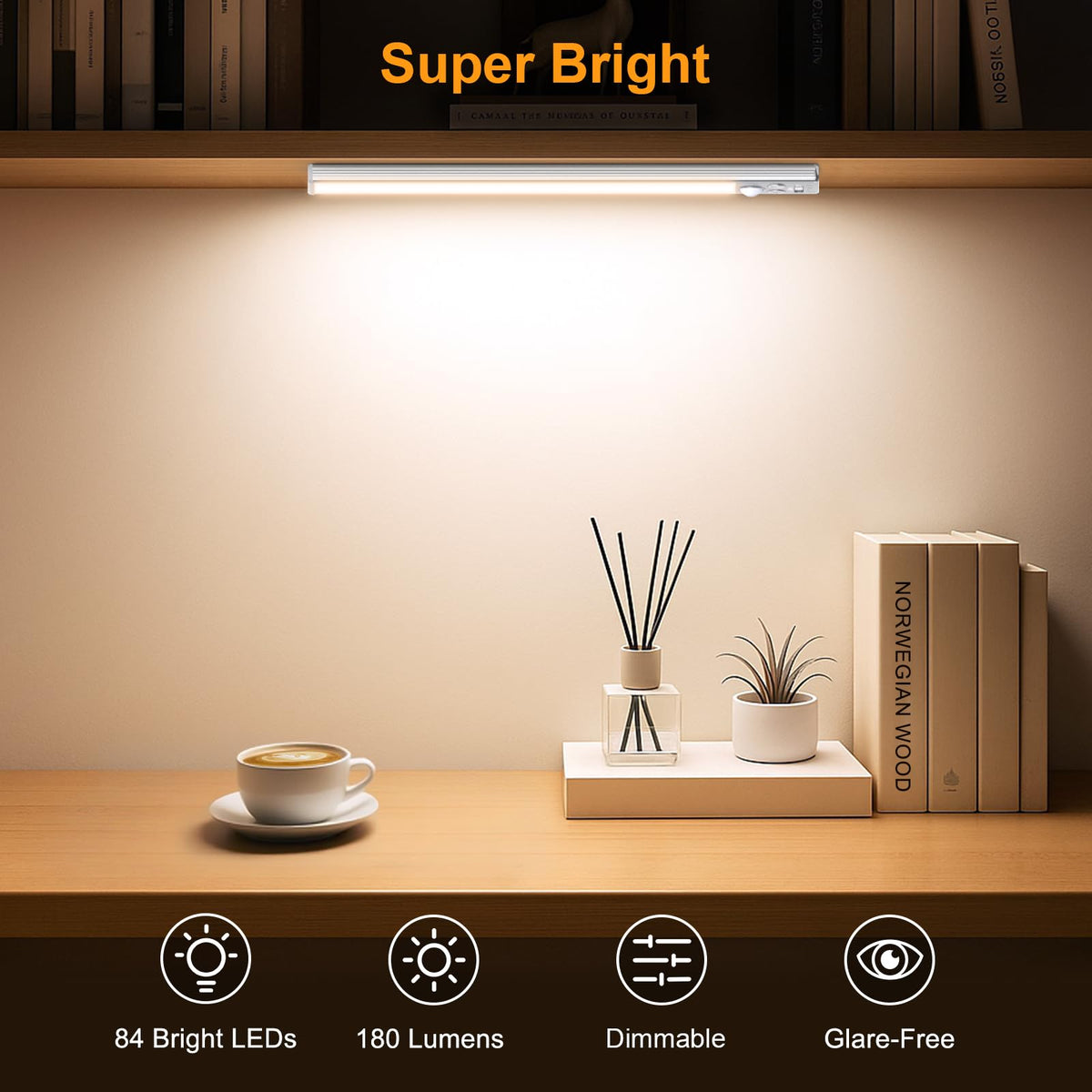 LED-Unterbauleuchte mit Bewegungsmelder 26 cm, 2er-Set – Akku, USB-C, magnetisch