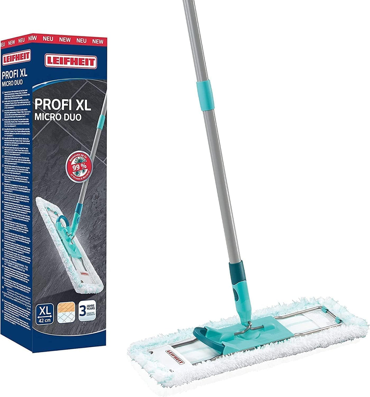 Leifheit Bodenwischer Profi XL – 42 cm Wischbreite, Fuß-Klick-System