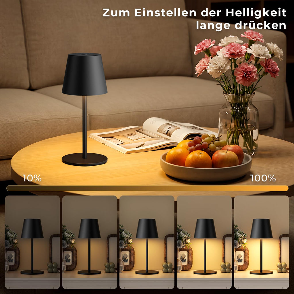 Kabellose Akku-Tischlampe 2er-Set – dimmbar, 3 Lichtfarben, Touch
