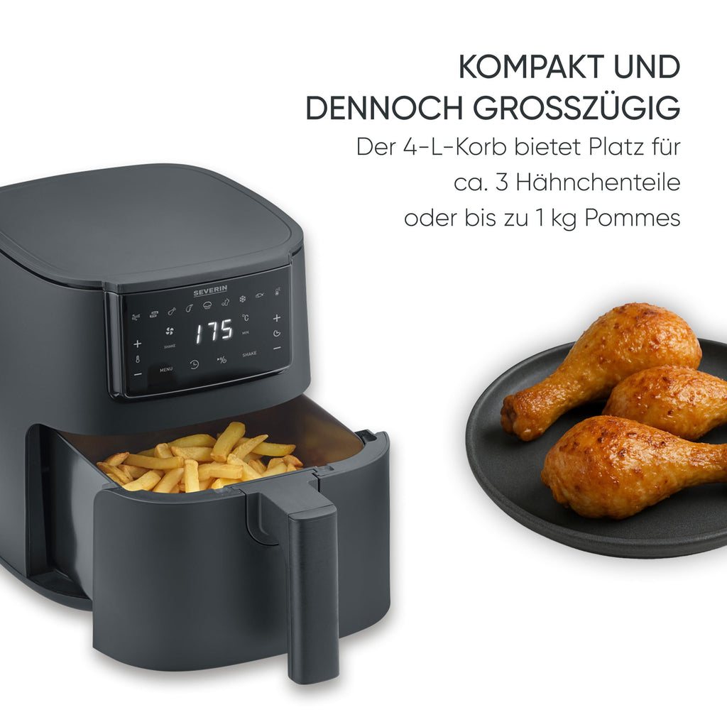 Severin Heißluftfritteuse 4 L – Touch-Display, 8 Automatikprogramme