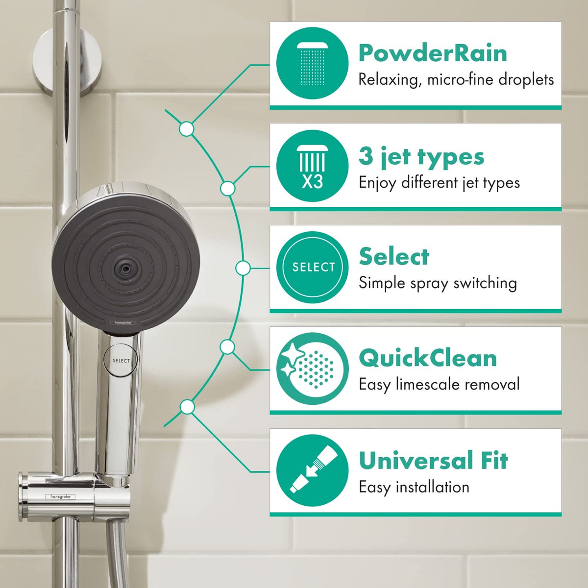 hansgrohe Pulsify Select S Handbrause – 3 Strahlarten, wassersparend