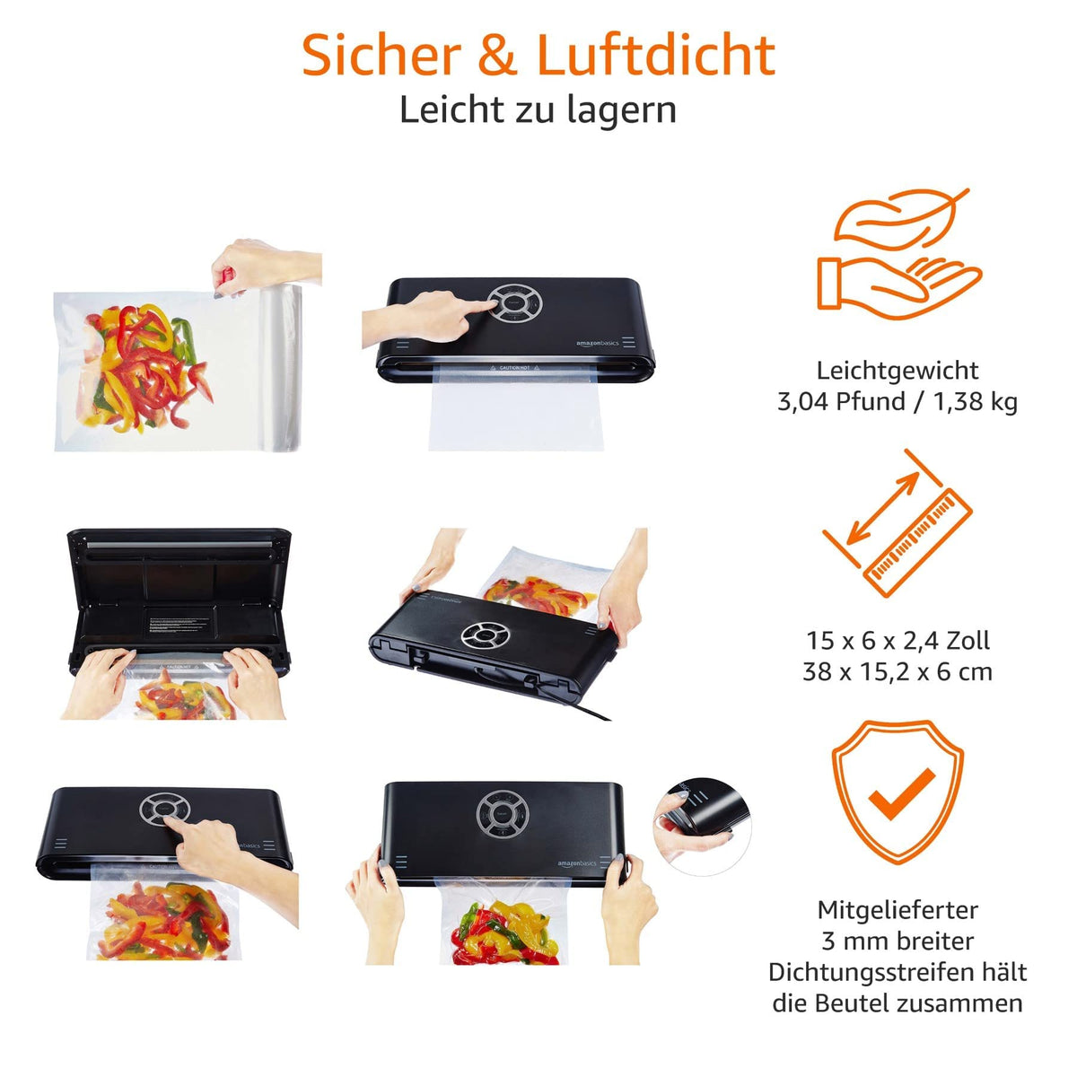 Vakuumierer mit 30-cm-Schweißnaht – inkl. 10 Vakuumbeuteln