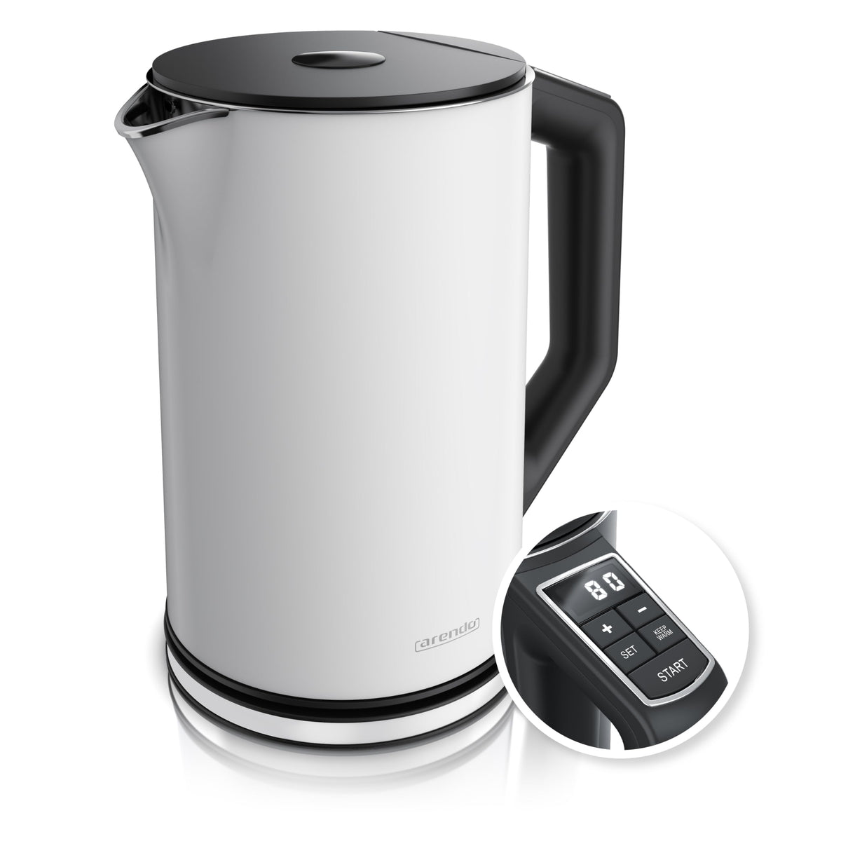 Arendo Edelstahl-Wasserkocher mit Temperatureinstellung 40–100 °C – 1,5 L