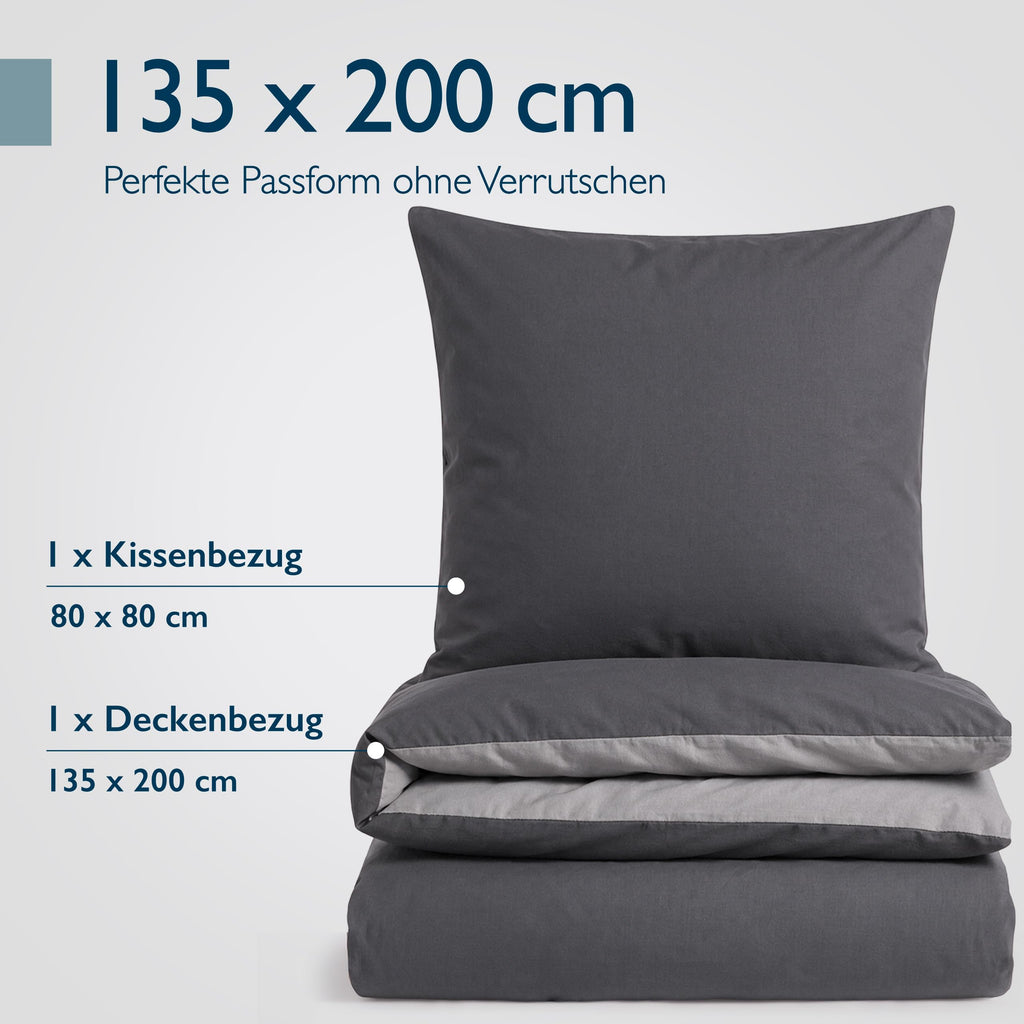 Biber-Bettwäsche 135 x 200 cm – 100 % Baumwolle, Wendedesign, 4-teilig