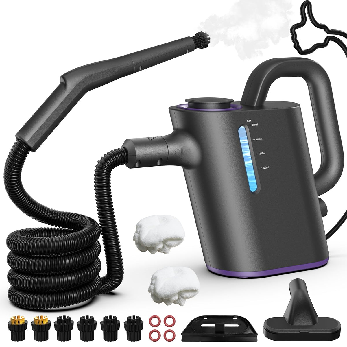Hand-Dampfreiniger 550 ml – in 15 Sekunden bereit, 16 Aufsätze