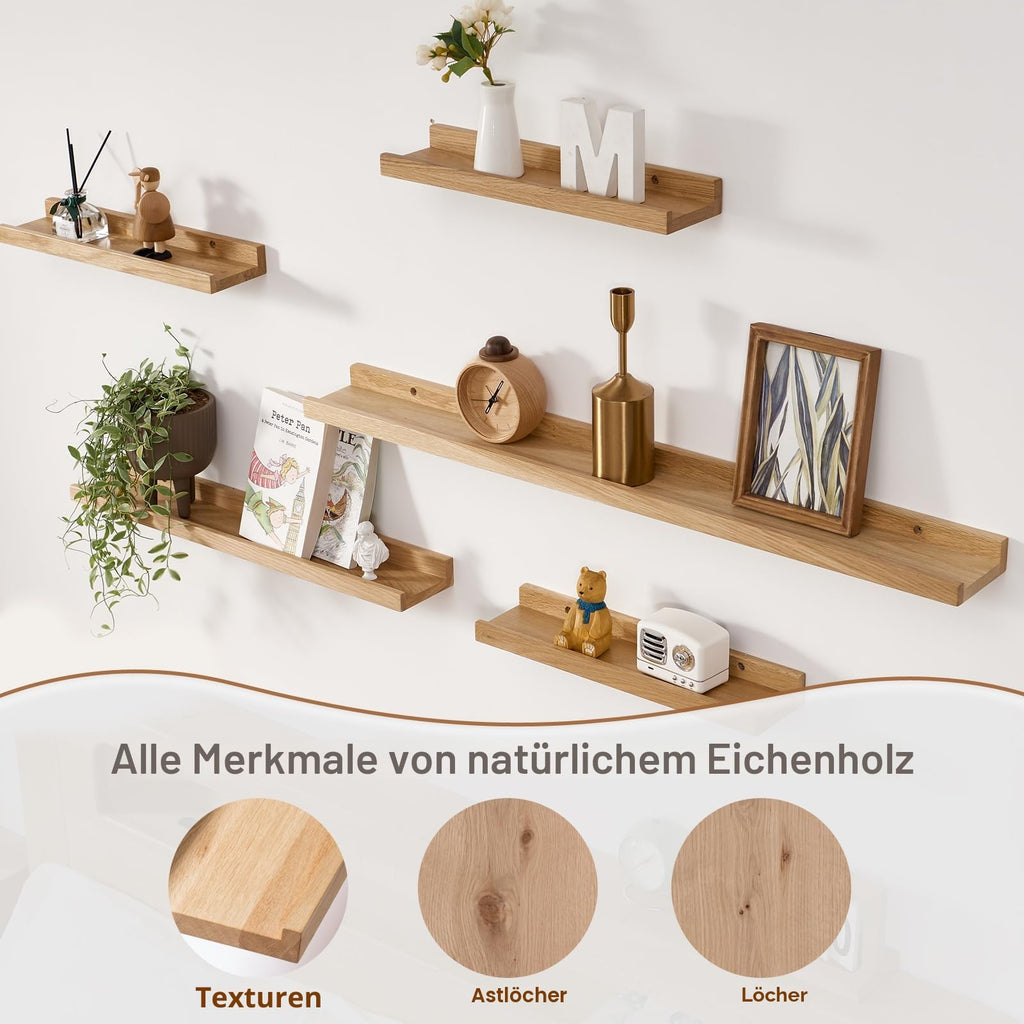 Wandregal aus massiver Eiche – Schweberegal mit Kante, 60 cm