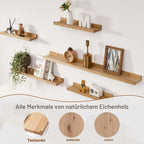 Wandregal aus massiver Eiche – Schweberegal mit Kante, 60 cm