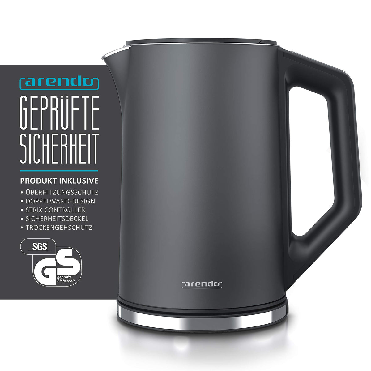 Arendo Edelstahl-Wasserkocher mit Temperatureinstellung 40–100 °C – 1,5 L