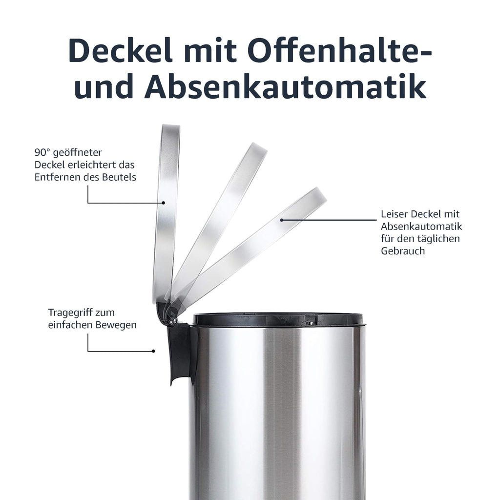 Edelstahl-Treteimer mit Soft-Close – 20 L, fingerabdruckresistent