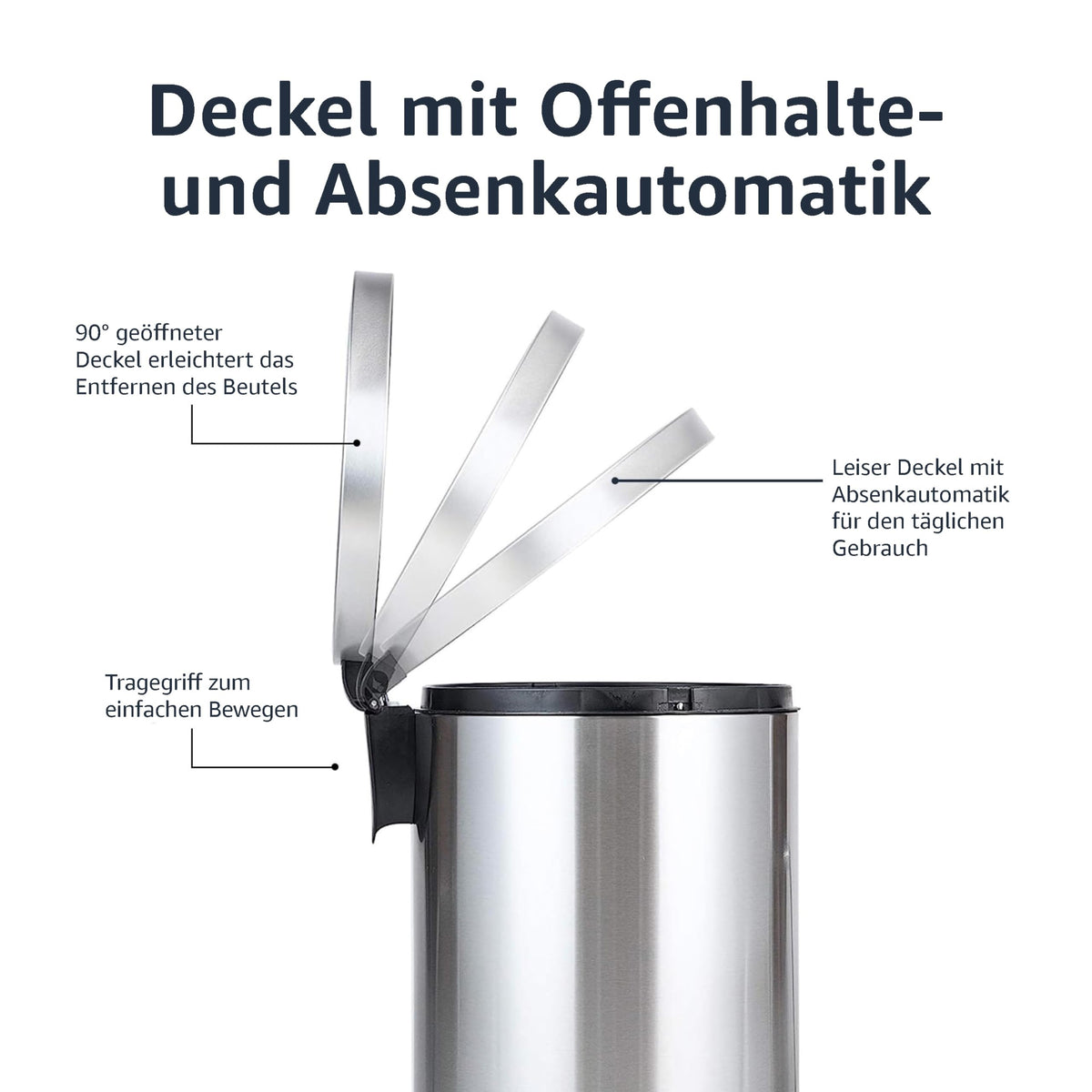 Edelstahl-Treteimer mit Soft-Close – 20 L, fingerabdruckresistent