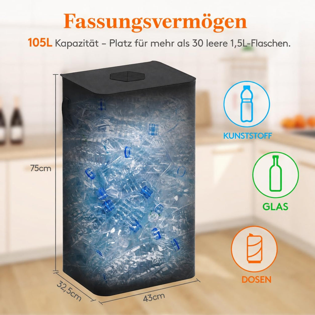 Pfandflaschen-Sammler mit Deckel – 105 L, waschbarer Innenbeutel