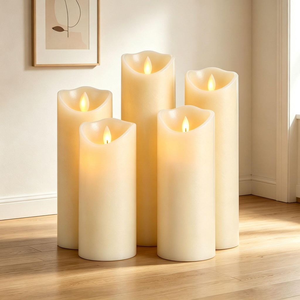 LED Kerzen flackernd aus Echtwachs – 5er Set mit Fernbedienung