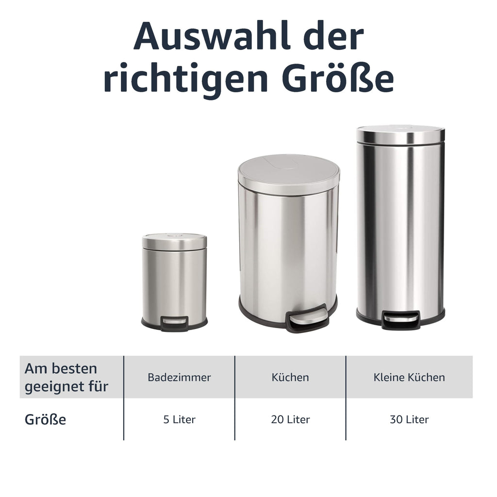 Edelstahl-Treteimer mit Soft-Close – 20 L, fingerabdruckresistent