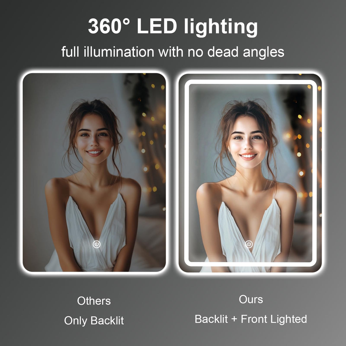 LED-Badspiegel mit Beleuchtung – dimmbar, 3 Lichtfarben, rahmenlos