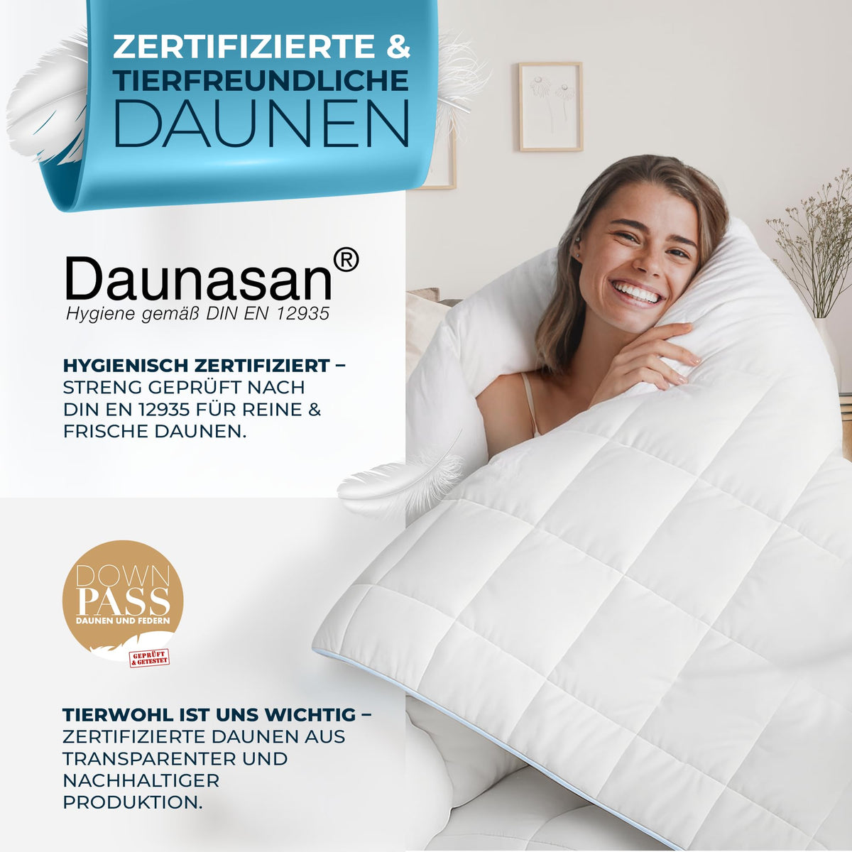 Glückstoff® Daunendecke – Federn & Daunen, Ganzjahresdecke