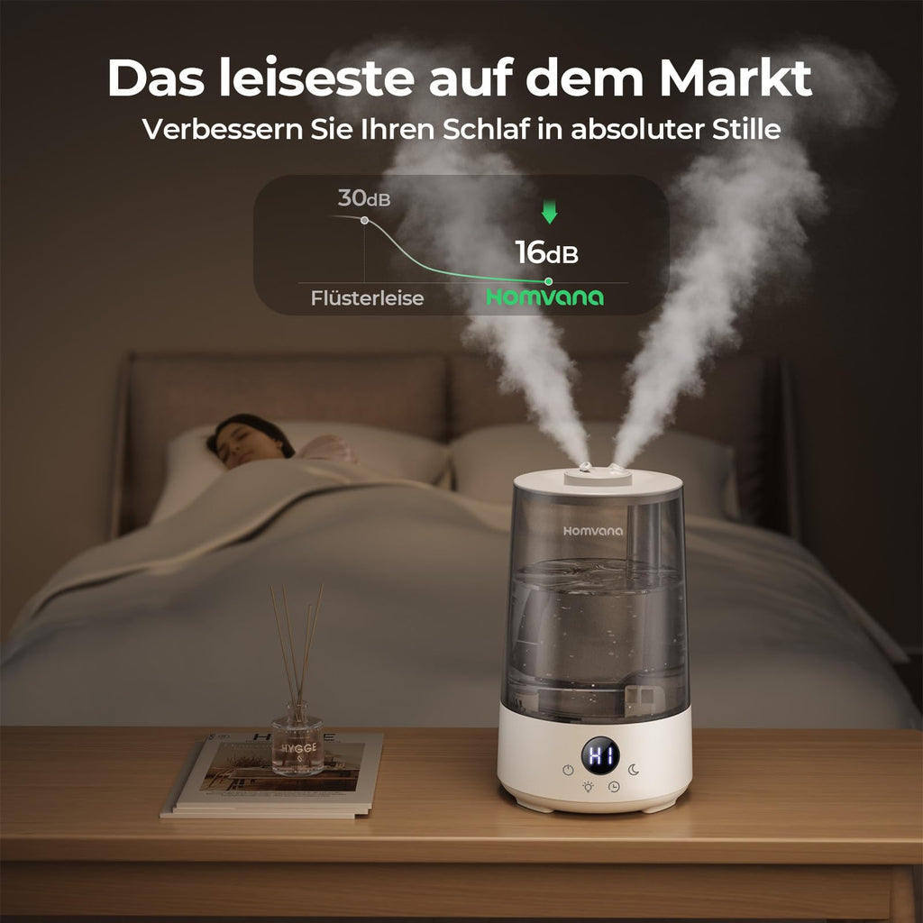 Homvana Luftbefeuchter mit Top-Fill – 3-in-1 mit Aroma & Nachtlicht