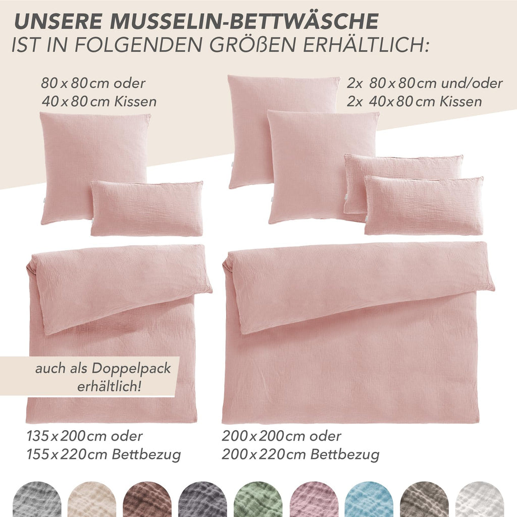 Musselin-Bettwäsche 135 x 200 cm – 100 % Baumwolle, 2-teilig