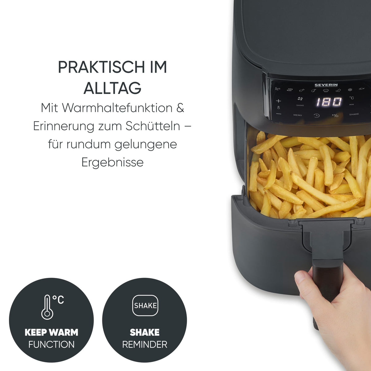 Severin Heißluftfritteuse 4 L – Touch-Display, 8 Automatikprogramme