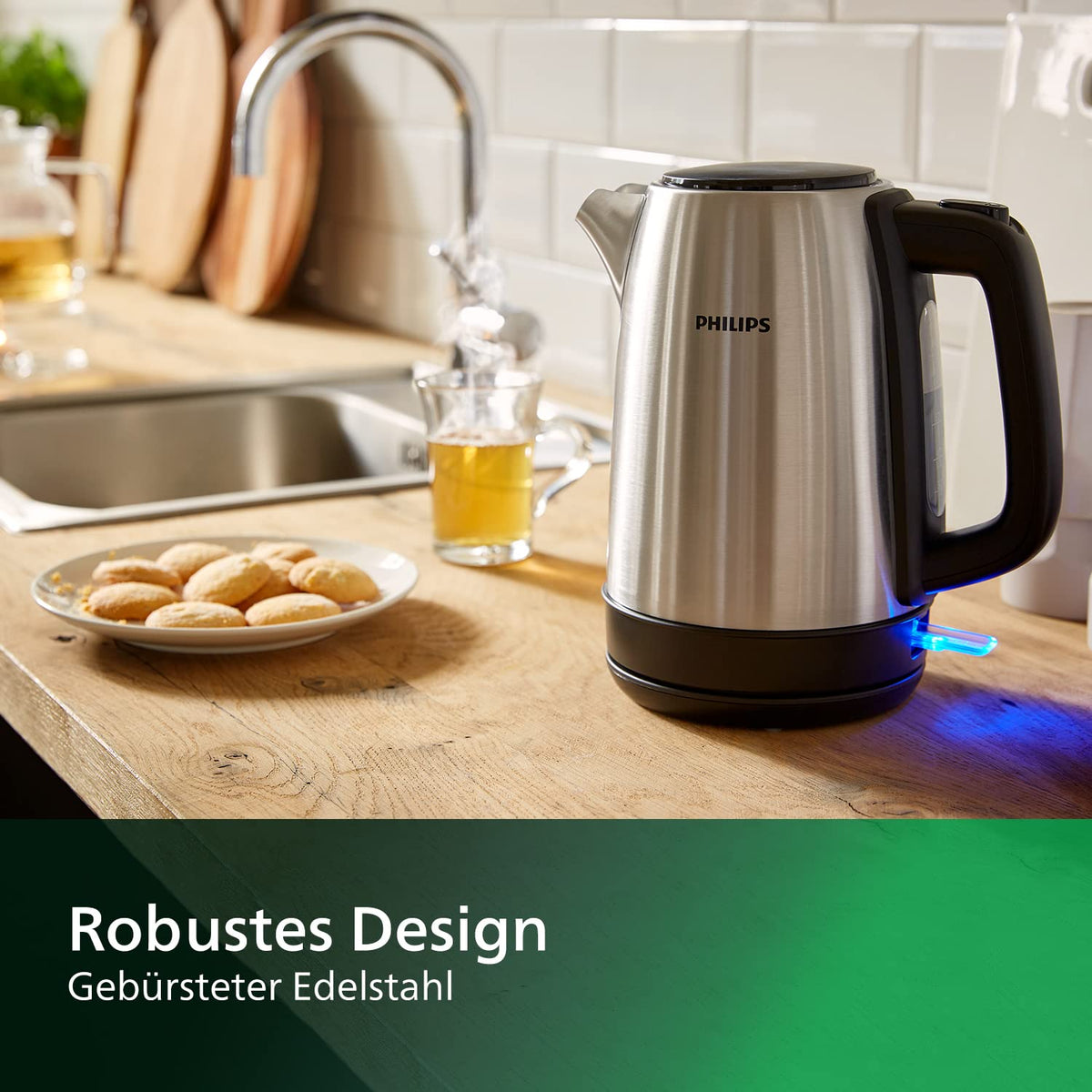 Philips Wasserkocher HD9350 – 1,7 L, 2200 W, Edelstahl