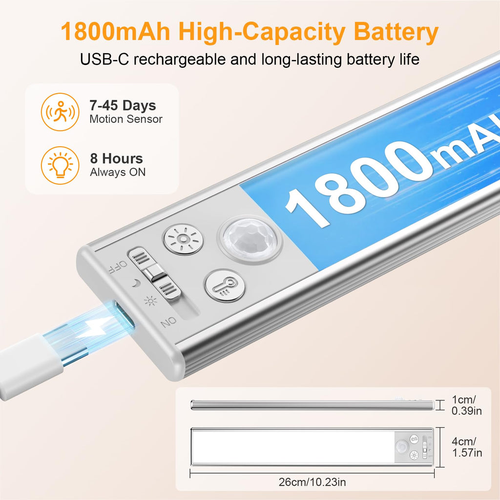 LED-Unterbauleuchte mit Bewegungsmelder 26 cm, 2er-Set – Akku, USB-C, magnetisch