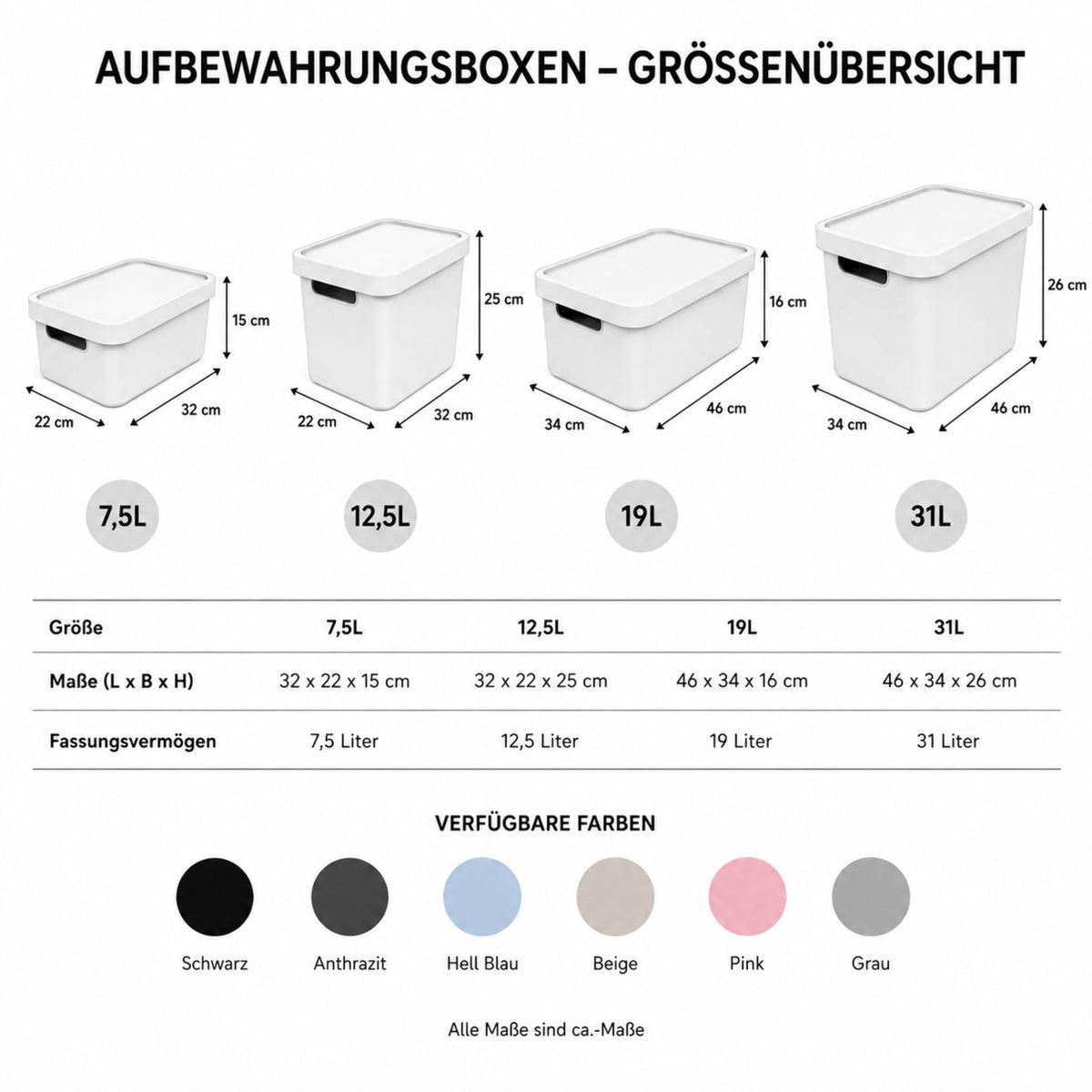 Aufbewahrungsboxen mit Deckel 4er-Set – stapelbar, BPA-frei, mit Griffen