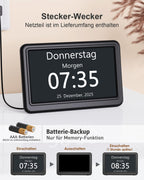 Digitale Kalenderuhr 7 Zoll – mit Datum, Wochentag & 20 Erinnerungen