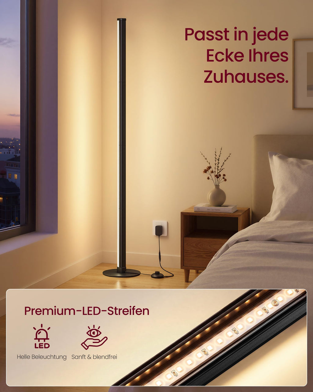 VASAGLE LED Stehlampe dimmbar – 1200 lm, warmweiß