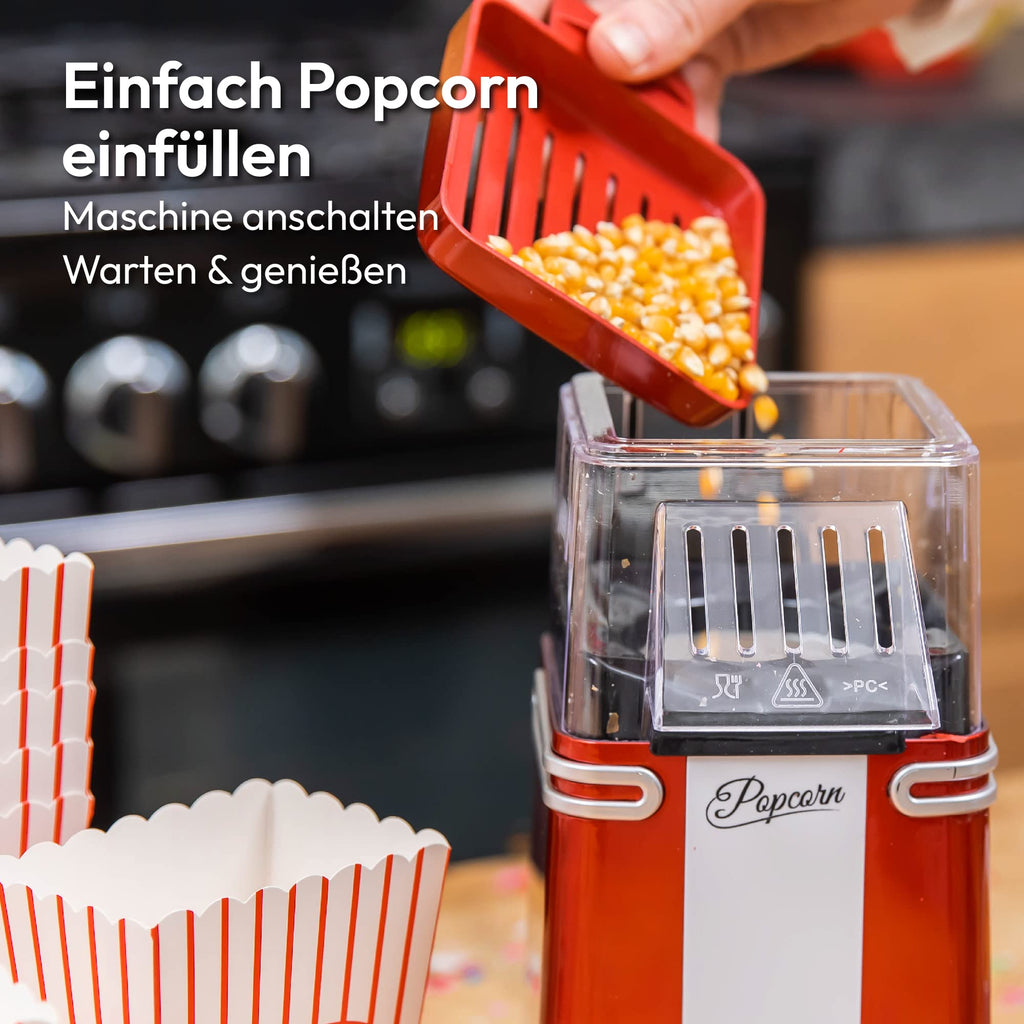 Gadgy Popcornmaschine Heißluft – 1200 W, ölfrei, Retro Rot