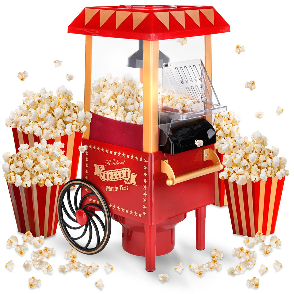 Retro-Popcornmaschine mit Heißluft – 1200 W, ohne Öl, in 2 Minuten