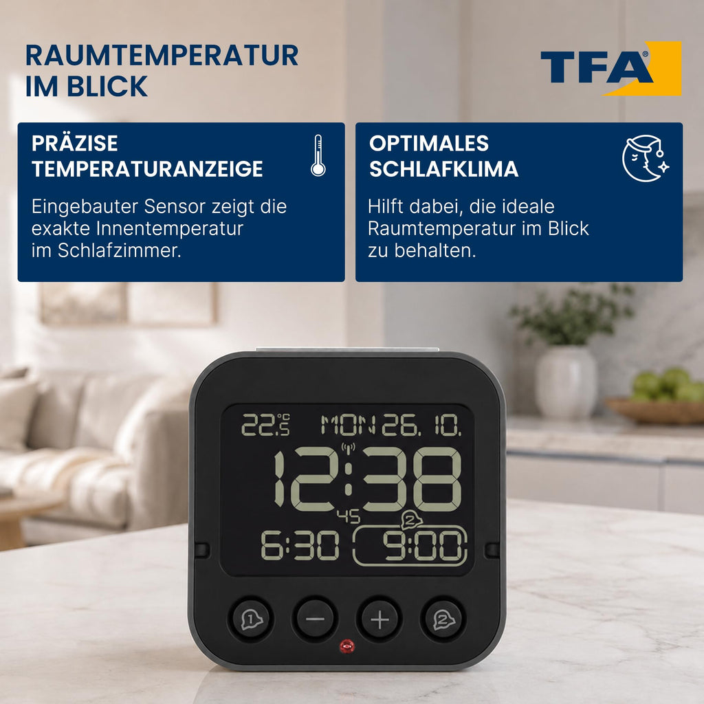 TFA Dostmann Bingo 2.0 Funkwecker – digital, mit Temperaturanzeige