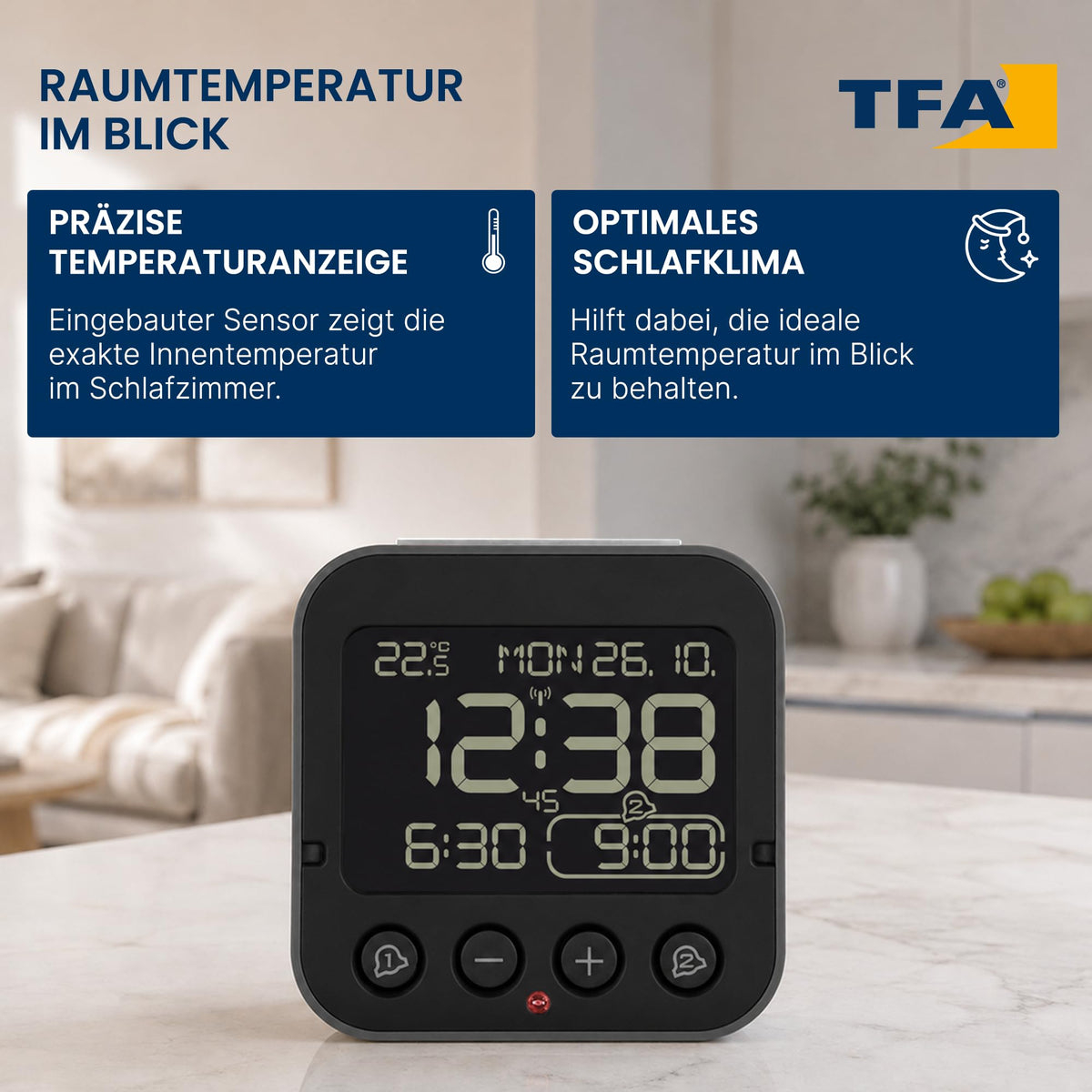 TFA Dostmann Bingo 2.0 Funkwecker – digital, mit Temperaturanzeige