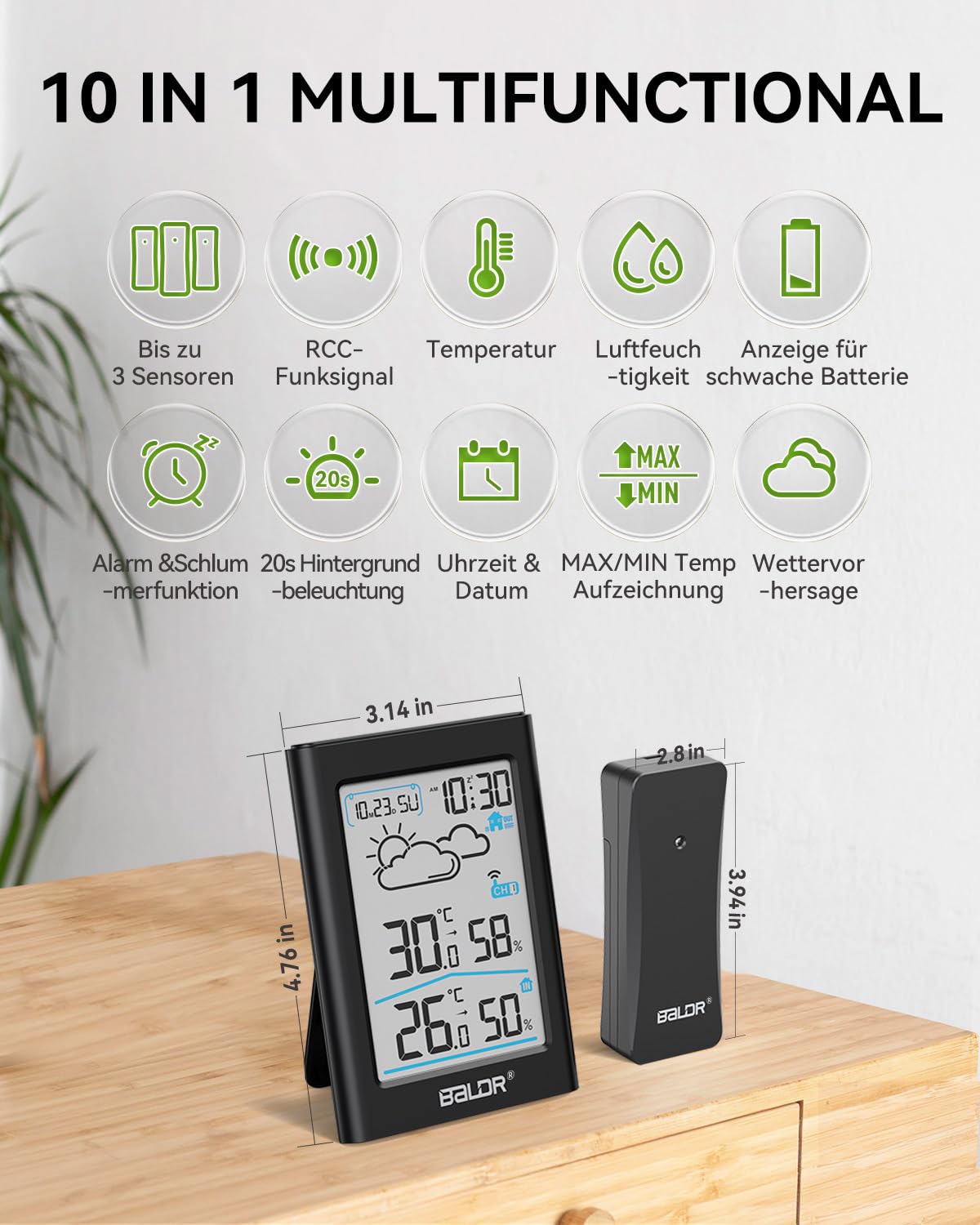 Funk-Wetterstation mit Außensensor – Thermometer & Hygrometer