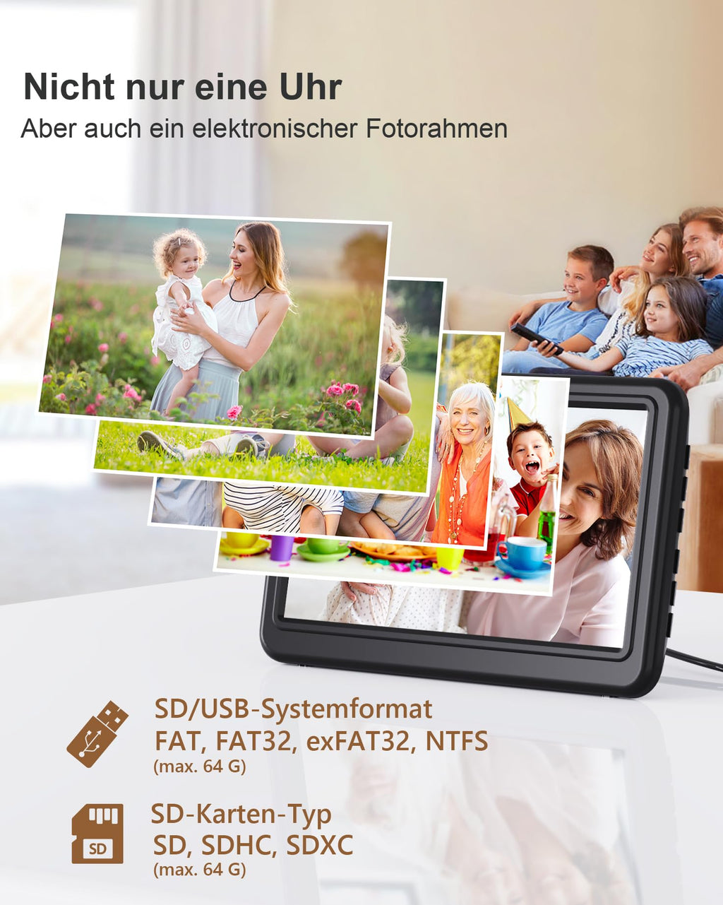 Digitale Kalenderuhr 7 Zoll – mit Datum, Wochentag & 20 Erinnerungen
