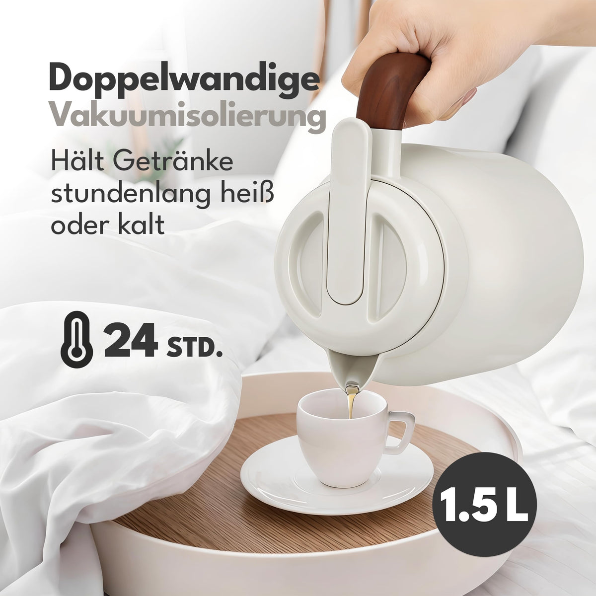 Isolierkanne 1,5 L mit Keramikbeschichtung & Teesieb